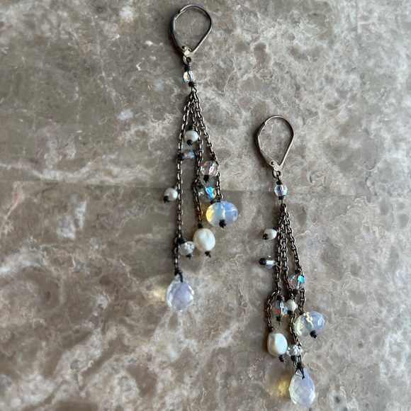 Sterling Silver Dangle Crystal Earrings - Picture 6 of 9